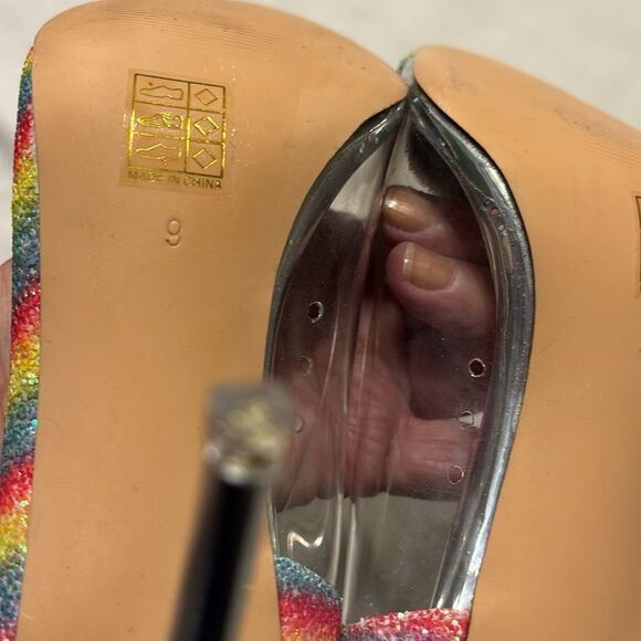 Reitoye Size 9 metallic rainbow colors sparkle metallic pointy toe heels - Picture 8 of 9
